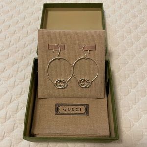 Authentic Silver Gucci Monogram Hoop Earrings